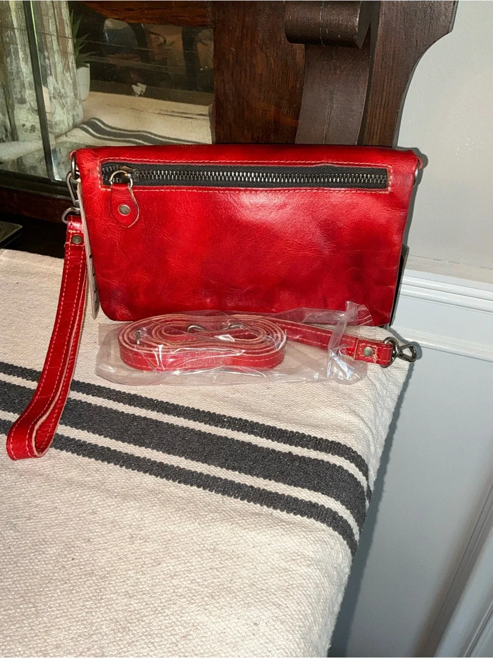 NWT Bed Stu Leather Cadence Wallet Wristlet Crossbody Bag Red Rustic MSRP $175